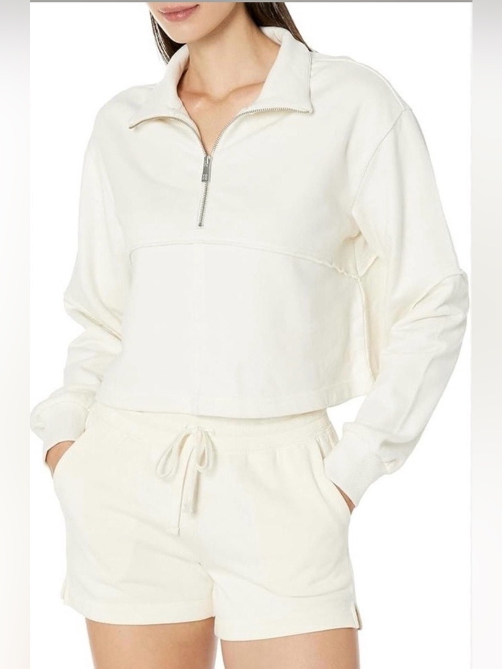 Sweaty Betty Revive Half Zip Cropped Long Sleeve Sweatshirt, size 4